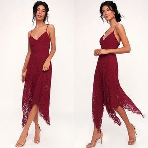 Lulus One Wish Burgundy Lace Dress